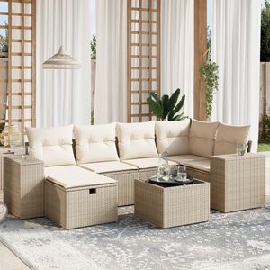 Conjunto de Sofás de Jardín Grandes de Ratán Sintético Beige con Acero y Vidrio Templado - Product Image 1