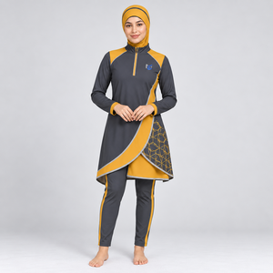 Conjunto Burkini Musulmán Modesto de 4 Piezas, Corte Alto, Material de Nailon/Spandex, Logotipo Frontal, Transpirable - Product Image 1