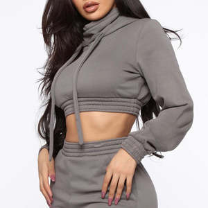 Conjunto Deportivo de 2 Piezas para Mujer, Primavera 2025, OEM, Personalizado, Top Corto y Sudadera con Capucha Oversize - Product Image 6