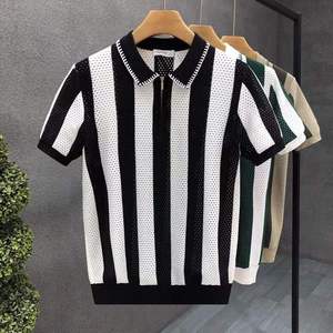 T-shirt à rayures pour homme, séchage rapide, coupe ample, polyester et coton, manches courtes, vêtement décontracté - Product Image 4