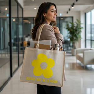 Bolsa de Mano Grande de Lino y Yute |   Bolsa de Compras Reutilizable Ecológica con Asas Suaves, Resistente al Agua, para Viajes - Product Image 3