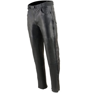 <b>Men's</b> <b>Black</b> Leather Moto Biker <b>Pants</b> Mid Waist Straight Fit Zipper Fly Winter Style Lightweight Breathable Multi-Pockets Casual - Product Image 2