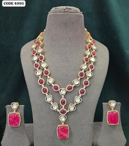 Gold Plated <b>Ruby</b> Pink Zircon Double Layer <b>Necklace</b> Set with Matching Earrings for Wedding Women's Jewelry Set For Women - Product Image 1