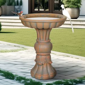 Abbeveratoio per Uccelli su Piedistallo in Cemento, Altezza 22 Pollici, Decorazione da Giardino per Esterni, Cortile e Patio - Product Image 2