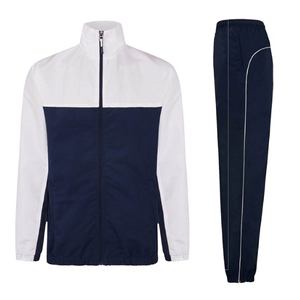 Ensemble de survêtement pour homme avec veste zippée à blocs de couleurs rouge, blanc et noir, col montant et coupe régulière, et pantalon de survêtement respirant et sportif - Product Image 4