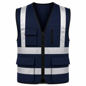 High Visibility Reflective Vest Navy <b>Mesh</b> Fabric Zip Front Chest Pocket Construction Workwear Custom Logo Supplier - Product Image 2