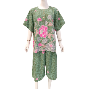 Ensemble deux pièces décontracté pour femme, imprimé floral, en coton et fibre de bambou, manches courtes, coupe ample, taille élastique, col rond, idéal pour l'été - Product Image 5