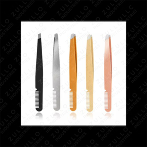 Professional Stainless Steel Slant Tip Eyebrow Tweezers with Comb Custom Logo Private Label Beauty <b>Tool</b> OEM - Product Image 4