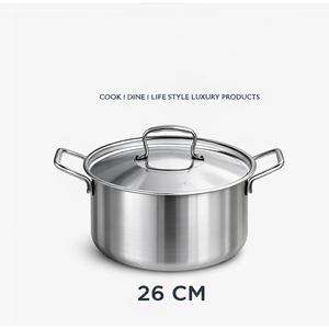 Casserole classique haut de gamme en acier inoxydable triple couche avec couvercle en verre, durable, argentée, avec poignées latérales, 26 cm - Product Image 3