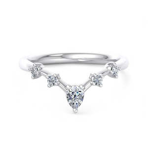 แหวนแต่งงานรูปตัววีประดับเพชรทรงลูกแพร์ เพชรเลี้ยงในห้องปฏิบัติการ แหวนทองรูปเชฟรอนประดับเพชร แหวนแต่งงานแบบโค้งซ้อนกันได้ - Product Image 2