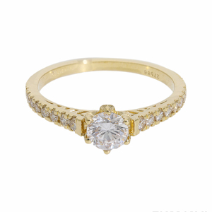 Bague solitaire classique en or blanc 14 carats plaqué rhodium avec diamant naturel et diamants pavés, bande élégante, pour femme, idéale pour les soirées - Product Image 6