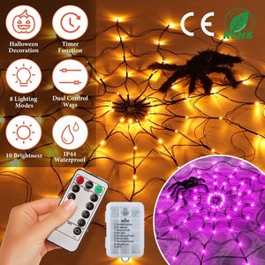 1Pc 3.28FT <b>Spider</b> Web LED Lights Battery Operated <b>Remote</b> <b>Control</b> 8 Lighting Modes Indoor Outdoor Wall Glowing Hairy Halloween - Product Image 1