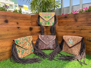 Bolsos con flecos grandes de cuero verde de estilo occidental, superventas, monederos compactos de diseño de alta calidad para mujer, novedad - Product Image 3