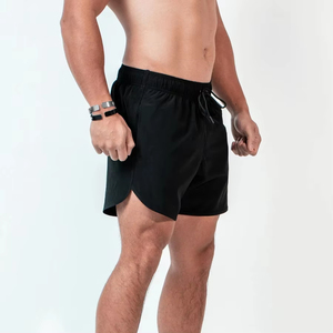 Pantalones Cortos Deportivos Negros para Hombre, de Secado Rápido, Cintura Media, con Cordón, 100% Poliéster, Tejido de Punto, Color Sólido, Estilo Deportivo - Product Image 1