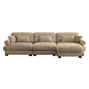Divano Componibile in Velluto Super Confortevole e Oversize con Pouf Mobile, Braccioli Imbottiti e Seduta Profonda per Soggiorno - Product Image 5