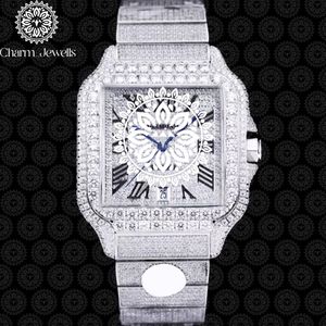 Charm_Jewells Luxury Stainless Steel Square <b>Watch</b> With Diamond Bezel Sapphire Crystal Date Display <b>Mechanical</b> Movement Unisex - Product Image 4