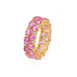 Bague Éternité Art Déco en Zircon Saphir Rose Certifié IGI, Coupe Poire, Argent Sterling 925 Plaqué Or 18K, pour Mariage et Fiançailles - Product Image 4