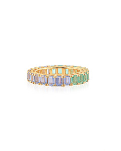 Blue Green Moissanite <b>Emerald</b> Cut Eternity <b>Band</b> <b>Ring</b> 10K 14K 18K Rose Gold 925 935 Silver Luxury Fine Jewelry - Product Image 3