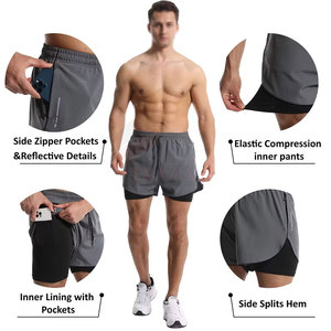Trending Streetwear Double <b>Layer</b> Style Shorts Men Custom Solid Colors New Design <b>Mid</b> Waist Quarter Shorts - Product Image 3