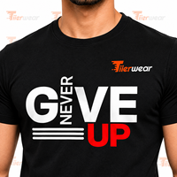 Tiierwear T-shirt noir à manches courtes pour homme, imprimé « Never Give Up », décontracté, col rond, coupe ajustée, en jersey de coton respirant