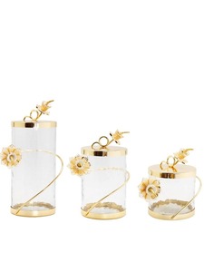 Pot de conservation alimentaire en verre de luxe moderne avec design en feuille d'or et couvercle en métal pour la cuisine - Product Image 2