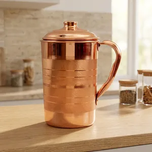 Pure Copper Water <b>Jug</b> Pitcher for <b>Drinking</b> Water | Handmade Copper Water Pot with Handle for Home Kitchen Office Dining - Product Image 4