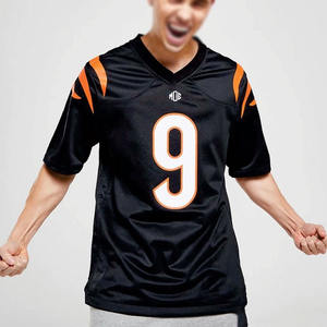 Maillot de football américain et de soccer d'été 2026 de luxe surdimensionné à col en V en maille avec imprimé personnalisé, 240 GSM, haut de gamme OEM pour hommes - Product Image 2