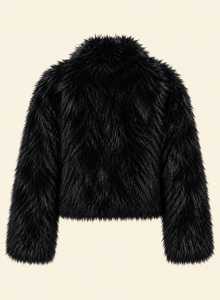 <b>Black</b> Faux Fur <b>Coat</b> Short <b>Winter</b> Jacket for <b>Women</b> Solid Color Cropped Outerwear - Product Image 4