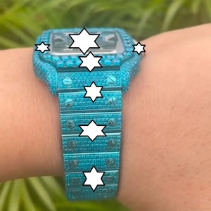 Montre mécanique de luxe faite à la main en acier inoxydable avec date automatique, boîtier carré, verre saphir, analogique, diamants et moissanite, unisexe, style hip-hop - Product Image 6