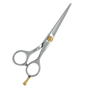 Hair Cutting <b>Barber</b> Scissors Silver Gold Screw High Quality Stainless Steel <b>Blade</b> Sharp Tip Right-Handed Medium Handle - Product Image 2