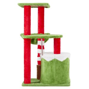 32in Christmas Themed Plush Cat Tree Cat Scratching Posts Tower with Cat Condo Hammock and Activity CE for Cat Massage Brush - Product Image 4