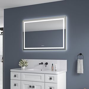 Specchio da Bagno a LED da Parete 48 x 32 Pollici con Cornice in Alluminio, Retroilluminazione e Illuminazione Frontale, Antiappannamento, Memoria 3, Specchio per Trucco - Product Image 1