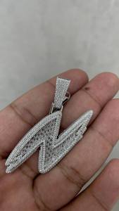 Mens 925 <b>Silver</b> Moissanite <b>Initial</b> Letter N Pendant Iced Baguette Statement <b>Necklace</b> Custom Alphabet Jewellery Gift for Men - Product Image 5