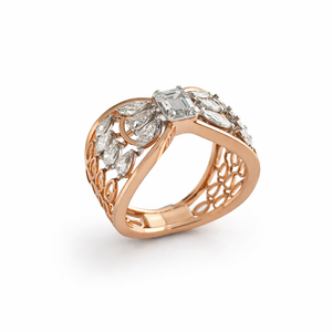 Bague en or rose 14 carats avec diamant taille marquise pour femme, élégante, moderne, bicolore, pour fiançailles et mariage, bijoux fins, finition polie - Product Image 3