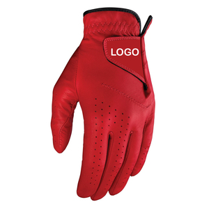 Premium Red Genuine Leather Golf Glove <b>Full</b> Finger Breathable Non <b>Slip</b> Soft Grip Custom Logo OEM Unisex Sports Glove - Product Image 1