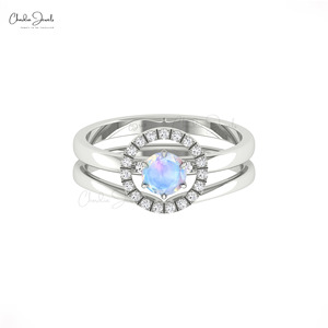 Anillo Apilable de Piedra Lunar de Corte Redondo de 0.45 CT con Doble Banda de Diamantes Pavé, Joyería de Piedra de Nacimiento de Junio, de Fabricantes Asiáticos - Product Image 2