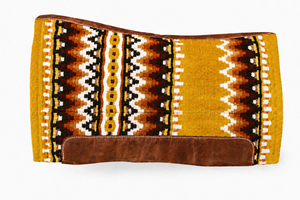 Selle de cheval classique Western Manaal Enterprises, motif géométrique, garniture en cuir marron, doublure en laine, équitation - Product Image 1