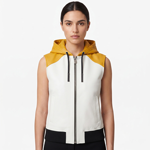 Veste sans manches en cuir pour femme, gilet à capuche en cuir pour femme avec poches latérales, veste sans manches en cuir zippée pour femme - Product Image 6
