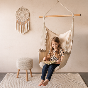 <b>Swing</b> Chair Modern Design <b>Single</b> Person Cotton Outdoor Hanging Beige Tree <b>Swing</b> Chair with Stand - Product Image 4