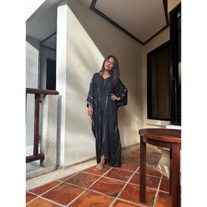 Vestido Largo Maxi Kaftan Bohemio Tie Dye para Mujer, Cuello en V, Corte Holgado, Cintura Natural, Lavable, Ideal para Usar en Vacaciones de Verano - Product Image 4