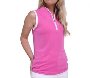 Polo sin Mangas Rosa para Mujer, Color Sólido, Tejido de Punto, Transpirable, Estilo Casual, Largo Regular - Product Image 4