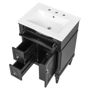 Mobile Bagno Nero da 24 Pollici con Lavabo, Cassetto a Ribalta, Ripiano Regolabile in Legno Massello di Gomma, Qualità Premium - Product Image 3