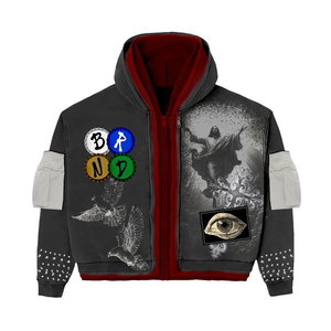 Sweat à capuche zippé pour homme de haute qualité, 100 % coton molletonné, effet vieilli, écologique, coupe oversize, épais, style streetwear décontracté, logo personnalisé - Product Image 6