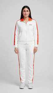 <b>Women's</b> Maroon <b>White</b> Color Block Heat-Transfer Printed 2-in-1 Polyester <b>Tracksuit</b> Set Full Sleeve Turtleneck Zipper Sporty Loose - Product Image 2