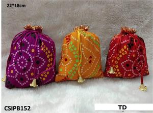 Sacs Potli à cordon avec motif géométrique et pompon, pochettes textiles brodées de style national - Product Image 2