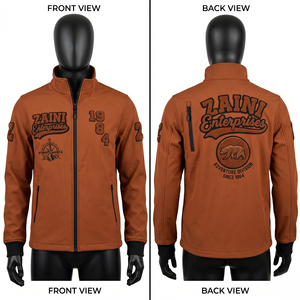 เสื้อแจ็คเก็ตซอฟต์เชลล์ลำลองสำหรับผู้ชาย ZAINI รุ่นฤดูใบไม้ร่วง 220 GSM ผลิตจากโพลีเอสเตอร์ผสมสแปนเด็กซ์คุณภาพพรีเมียม สีเขียวมะกอกแบบฟอก ผลิตตามแบบ ODM สำหรับกิจกรรมกลางแจ้ง มีฮู้ด - Product Image 1