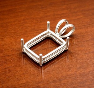 Handmade 925 Silver 8x10mm Emerald Shape 4 Prong Setting Semi Mount Designer Charm Pendant Setting DIY Keepsake Jewelry Findings - Product Image 4