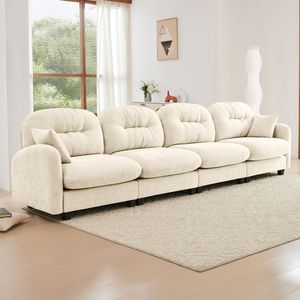 Divano Modulare a Quattro Posti in Tessuto Chenille Premium con 2 Cuscini Decorativi, Design Trapuntato e Plissettato, Divani di Alta Qualità per Soggiorno - Product Image 2