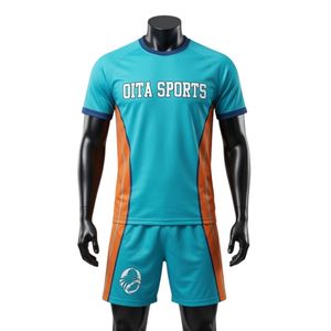 Conjunto de Camiseta y Pantalones Cortos de Netball Sublimados en Turquesa y Naranja para Hombre, Uniforme Deportivo de Poliéster con Franja Lateral, Ropa para Partidos - Product Image 1