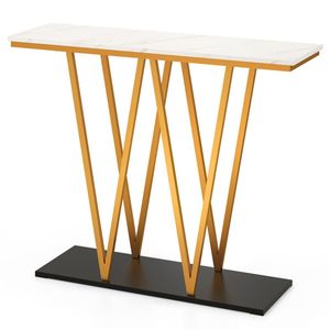 Consolle da Ingresso Contemporanea a Forma di W da 40 Pollici con Struttura in Metallo e Piano in Finto Marmo per Corridoio e Soggiorno - Product Image 1